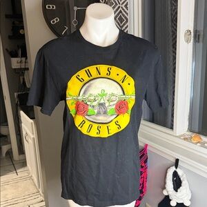 Black Graphic T-Shirt with Yellow and Red Design